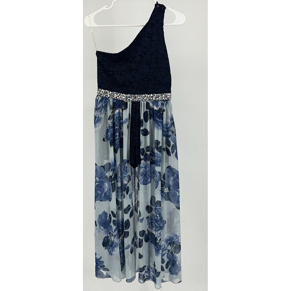 Speechless Girls' High Neck Romper Maxi Dress Size 16 Blue Floral Walk thru